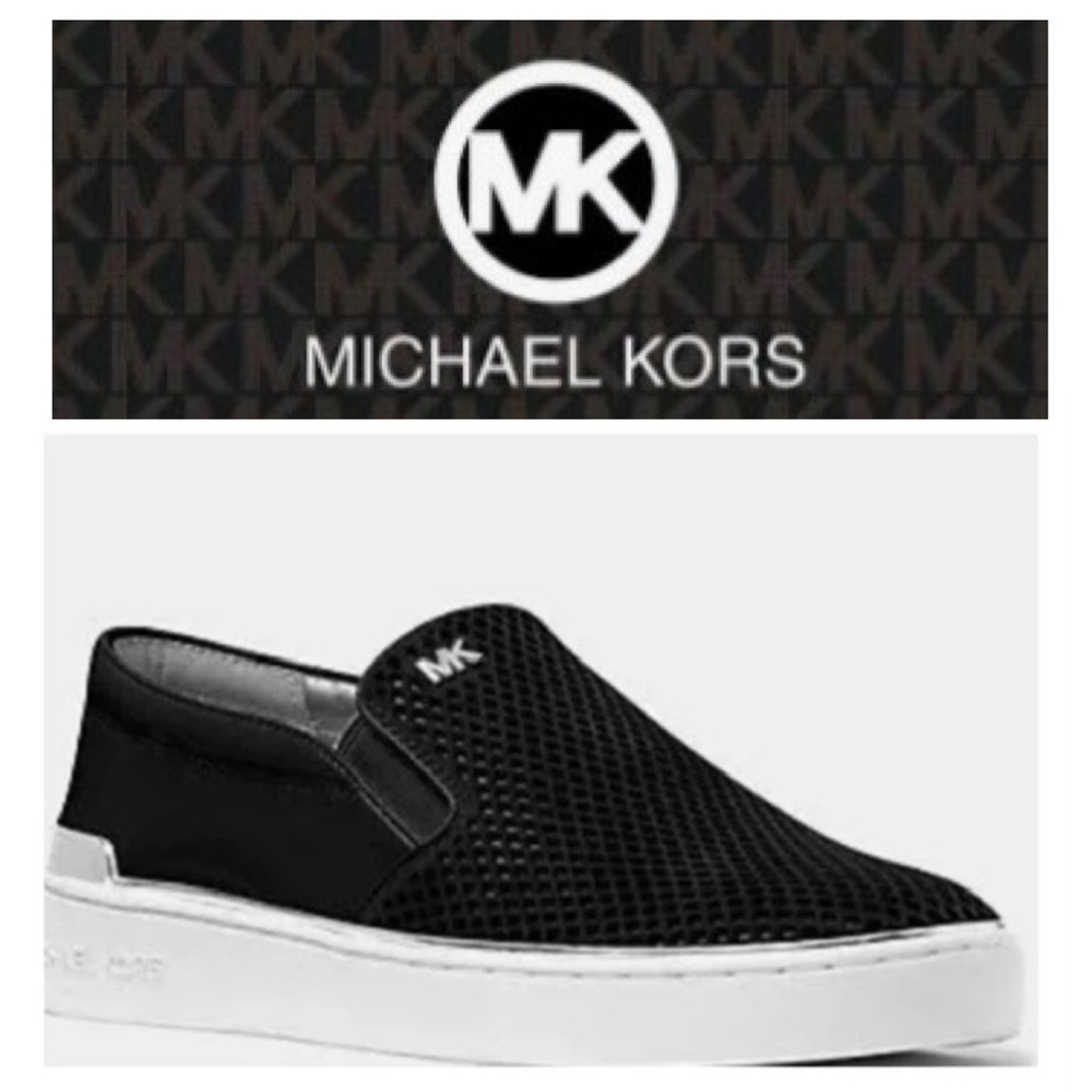 🪢 Michael Kors Black Kyle Suede Perforated Sneakers Patent Leather Sides 9